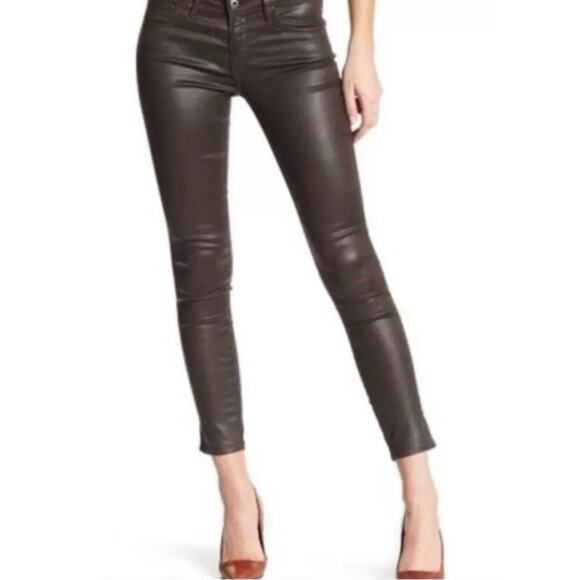 AG Adriano Goldschmied Legging Ankle Super Skinny Ankle Brown Coated Jean 29R - Picture 1 of 11